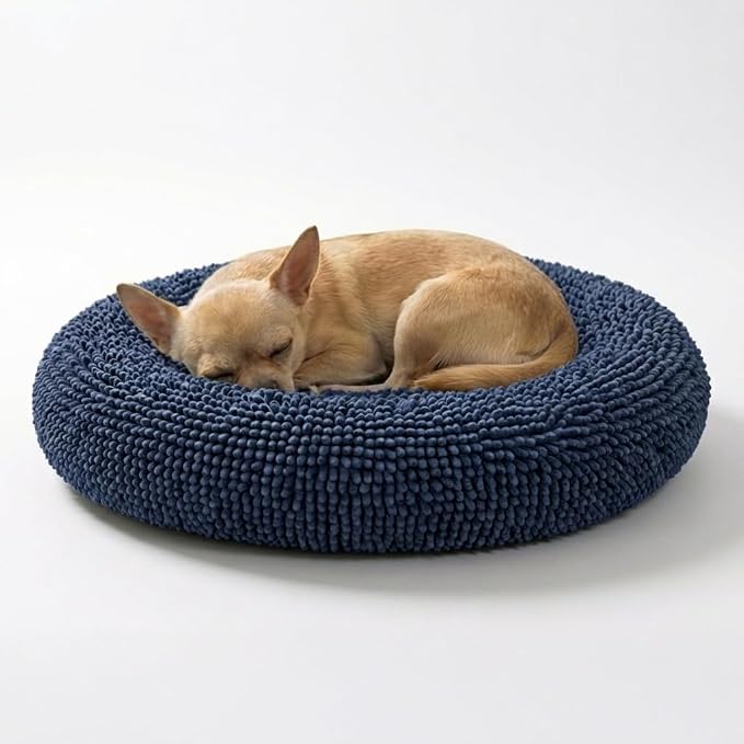 Muddy Mat® Cloud K-9 Bed for Dogs & Cats, Soft & Relaxing Donut Dog Bed, Chenille Material, Removable Cover, Washable & Dryer Safe–Navy Blue Small(25'x25')