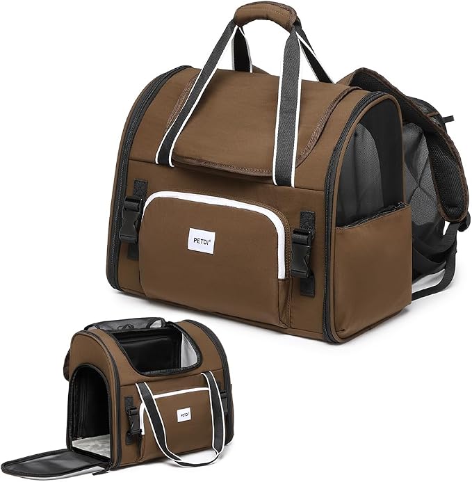 Pet Backpack Carrier for Small Dogs Medium Cats, Puppies,Breathable and Collapsible Design, Portable Travel Bag for Bearded Dragon,Rabbit Cage (Dark Brown, Large)