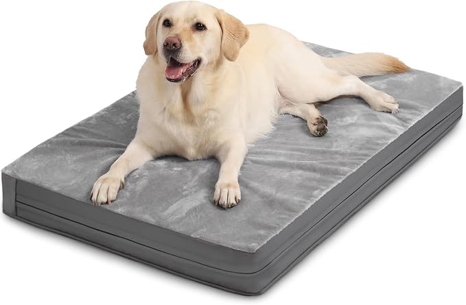 Waterproof XXXL Dog Bed, Outdoor Washable Large Foam Crate Pad 54"Anti-Slip | Jumbo Pet Bed, Reversible Faux Leather & Flannel, Durable Removable Cover, Kennel Pad 53"x36" Gray