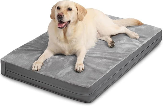 Waterproof XXXL Dog Bed, Outdoor Washable Large Foam Crate Pad 54"Anti-Slip | Jumbo Pet Bed, Reversible Faux Leather & Flannel, Durable Removable Cover, Kennel Pad 53"x36" Gray