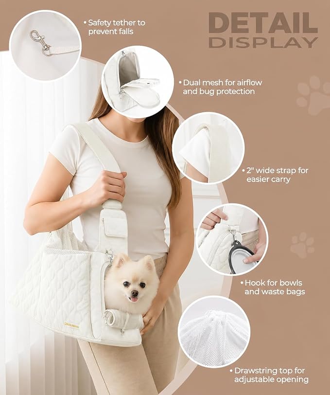 JourCraf Dog Carrier Sling for Small Dogs, Front Cat Sling & Cats Up to 15 lbs, Dog Purse with Adjustable Strap Front Zipper Pocket, Double Safety Feature, Hands Free for Travel
