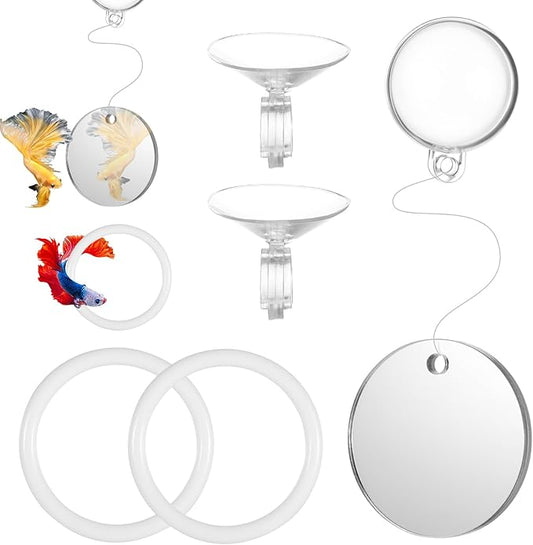 3Pcs Betta Fish Exercise Ring and Mirror Set 1 Mirror with Floating Ball 2 Exercise Training Rings Toy Betta Ring Enrichment Toys Floating Mirrors Balls Resting Spot Fishing Tank Accessories for Fish