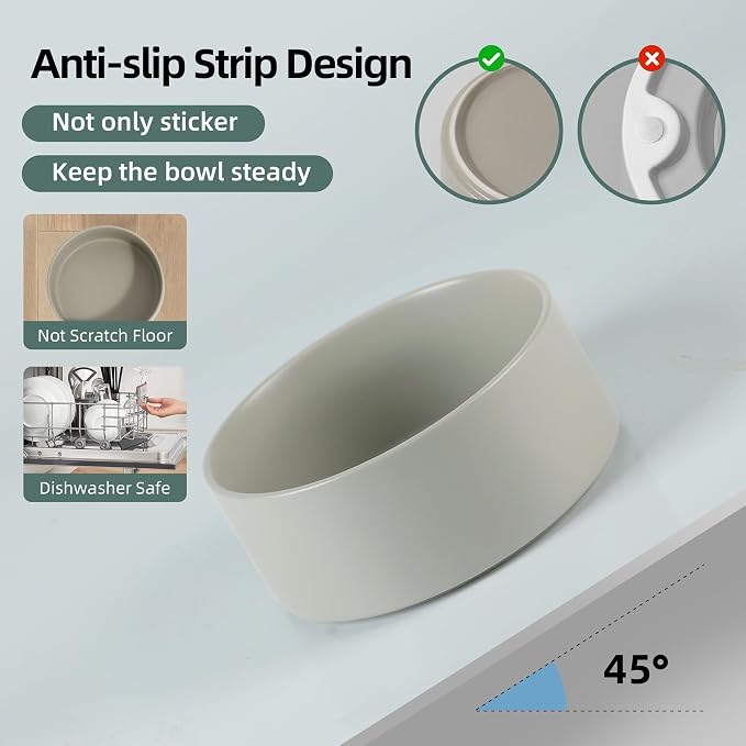 Havniva Ceramic Dog Bowls, 7.3” Dog Food and Water Bowl, Pet Feeding Bowl | Dog Food Bowl for Medium Dogs, Food-Grade Ceramic, Dog Water Bowl with Non-Slip Rubber Base, Large Capacity, Dishwasher Safe