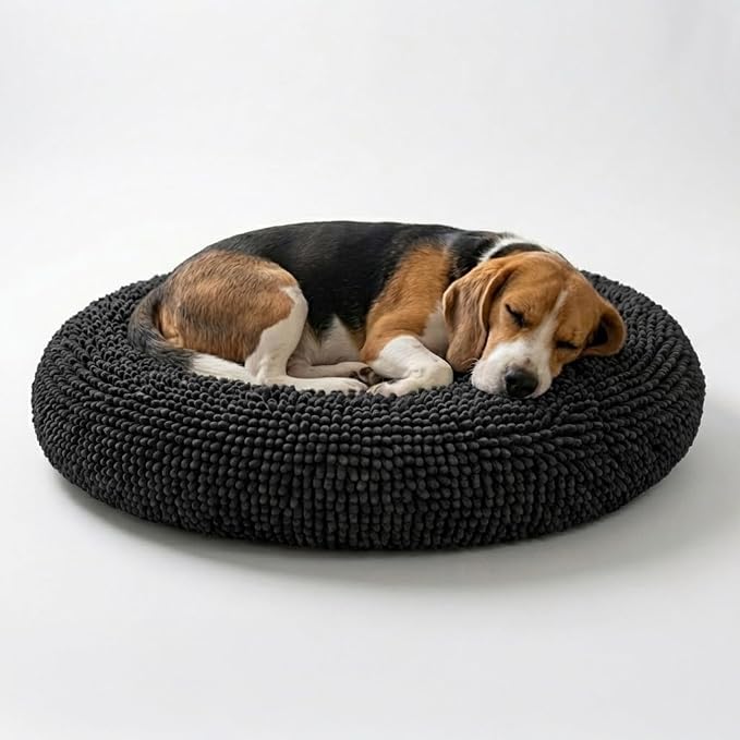 Muddy Mat®Cloud K-9 Bed for Dogs & Cats, Soft & Relaxing Donut Dog Bed, Chenille Material, Removable Cover, Washable & Dryer Safe–Black Medium(35'x35')