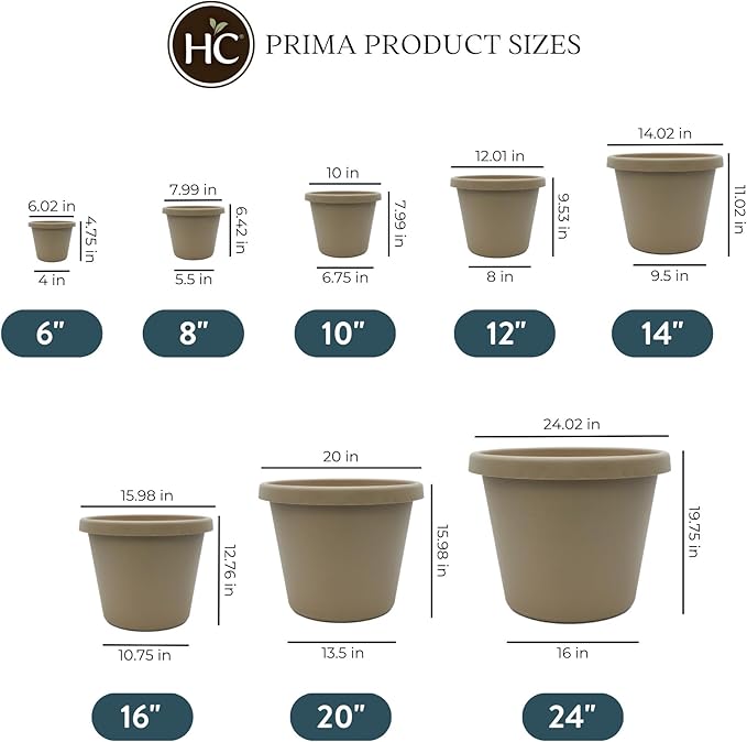 The HC Companies Prima Round Plastic Plant Pot w/Rolled Rim - Lightweight & UV Resistant Flower Pot for Herbs & More - Outdoor & Indoor Plant Pots w/Drainage (14 inch, Sandstone, Pack of 1)