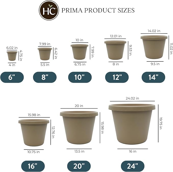 The HC Companies Prima Round Plastic Plant Pot w/Rolled Rim - Lightweight & UV Resistant Flower Pot for Herbs & More - Outdoor & Indoor Plant Pots w/Drainage (12 inch, Sandstone, Pack of 1)