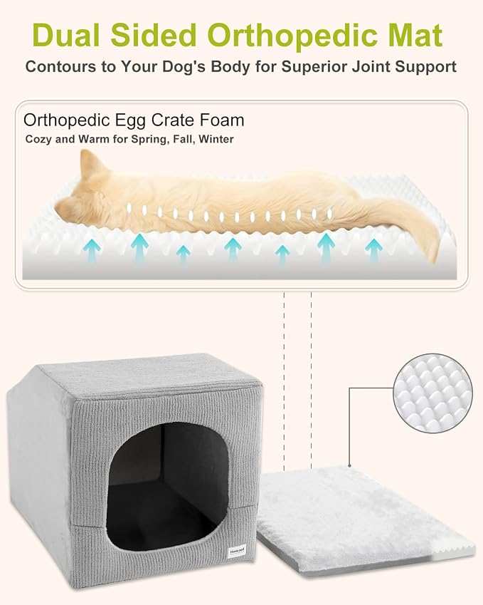 Hovicaed Indoor Dog House Large Sized Dog Tent with Covered Dog Bed 36x26in | Enclosed Dog Cave Bed With Washable Removable Cover-Pet Orthopedic Egg-Crate Foam Cushion Sturdy Frame For Inside Dog House