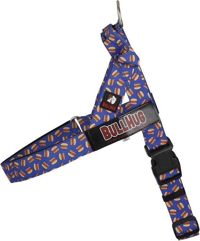 Adjustable Dog Harness– No Pull, No Choke – for English Bulldogs, French Bulldogs, Pugs & Broad-Chested Breeds – Easy, Safe Walks (Blue Burger, Small)