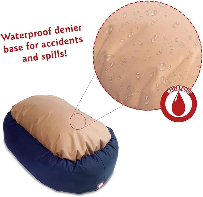 Majestic Pet Bagel Calming Dog Bed, 40 Inch Large, Round, Washable, Blue | Cozy Soft Fluffy Donut Pet Bed with Spine Support for Head Rest – Anti-Anxiety Comfort for Puppies & Dogs, 40x29x9 Inches