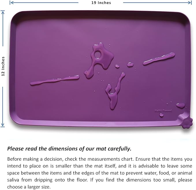 Hoki Found Waterproof Pet Feeding Mats with High Lips, Multiple Size and Colors for Dogs, Cats & Others -Eggplant