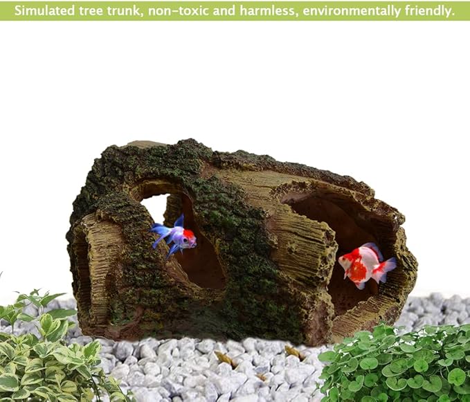 Saim Aquarium Resin Hollow Tree Trunk, Artificial Wood Cave Betta Fish House Aquarium Decoration, Suitable for Betta Cichlid Cave Rocks, Aquariums Hideout/Shelter