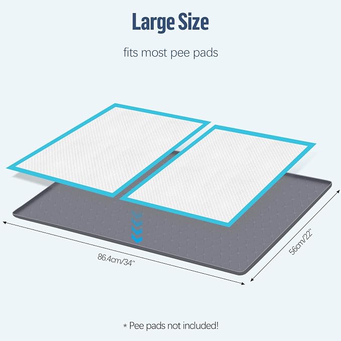 Pee Pad Holder for Dogs 34''x22'' Silicone Puppy Pee Pad Tray, Dark Gray | Extra Large Dog Potty Tray Leak-Proof, High Edge, No Spill Training Pads for Floor Protection, No Pee Pads