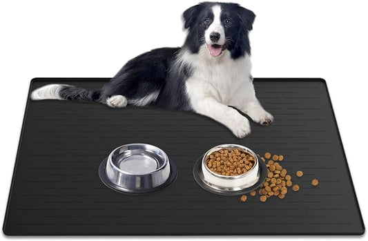 Large Dog Mat for Food and Water, 31.8"x23.8" Silicone Pet Feeding Mats, Waterproof Dog Bowl Mat with High Edges to Prevent Water and Food Spills, Black