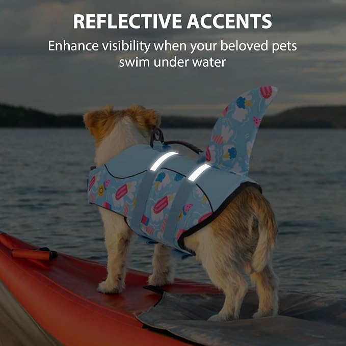 Shark Dog Life Vest for Swimming, Boating, Kayaking, Surfing, Canoeing - High Buoyant Dog Life Jacket, Ripstop High Flotation Swimsuit for Small, Medium, Large Dogs (Blue, Medium)