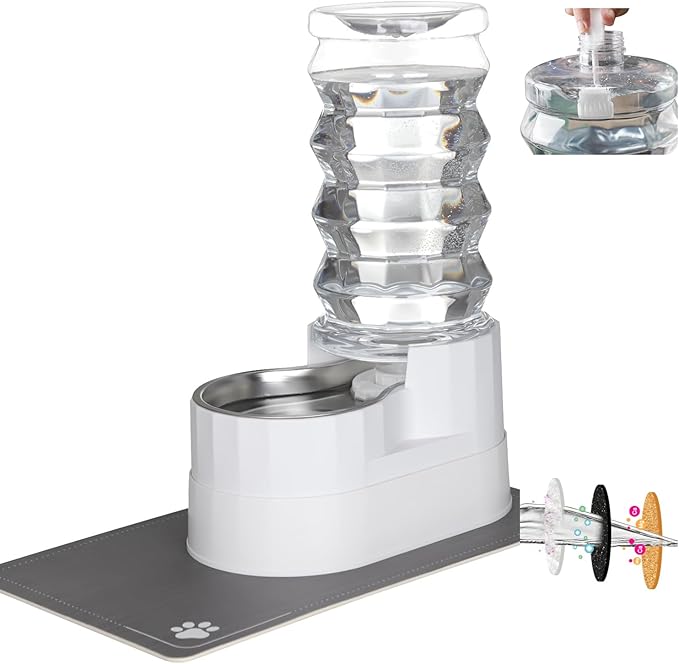 Distributeur d'eau automatique pour animaux RIZZARI, distributeur d'eau en acier inoxydable par gravité, 100 % sans BPA, grand abreuvoir pour chats et chiens de petite et moyenne taille (8L, blanc vif)