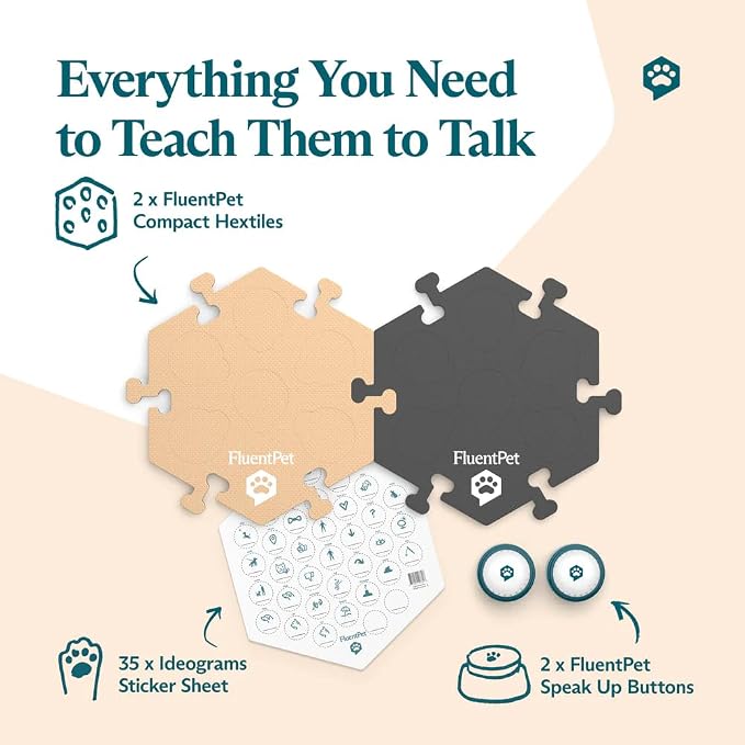 Speak Up! Tester Kit - Set of 2 Dog Talking Buttons with Pre-Installed Batteries & 2 HexTiles -| Pet Buttons for Communication