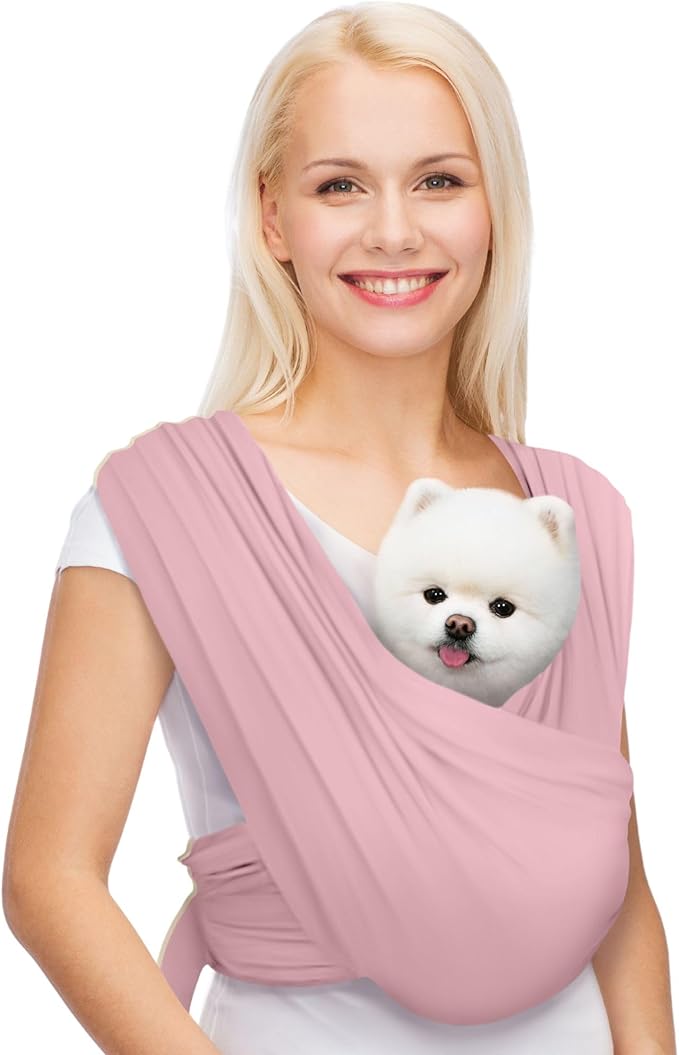 Small Dog Sling Carrier, Hands-Free, Light Pink, Plus | Patented Front Carrier Reduces Back and Neck Strain; Adjustable, Soft Cotton, 3D Air Mesh for Puppies & Cats up to 20 lb