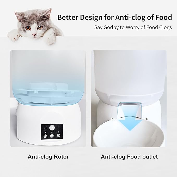 Automatic Cat Feeder, 2.5L Small Automatic Pet Feeder, Timed Cat Feeder with Motion-Activated 3-12 Meals at 2/4/6/8 Hour Intervals, 240-Day Battery Life