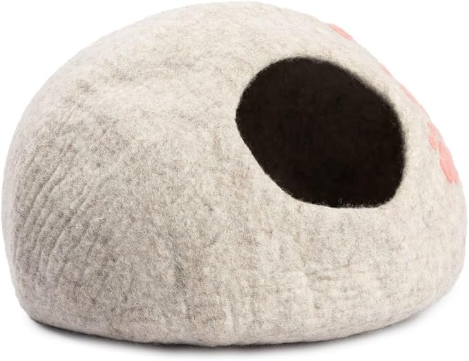Luxurious Merino Wool Cat Cave - Foldable Hideaway Pod for Indoor Cats - Premium Felt Kitten Pet Enclosure - Covered Cat House for Ultimate Cozy Comfort by Woolygon (Paw)