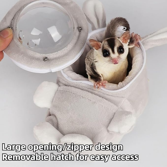 Sugar Glider Bonding Pouch Bonding Pouch Carry for Rat Syrian Hamster Hedgehog Small Pocket Pets, Gerbil Travel Bag Cute Bunny-Shaped Outing Bag with Large Transparent Window (Dark Grey,Small)