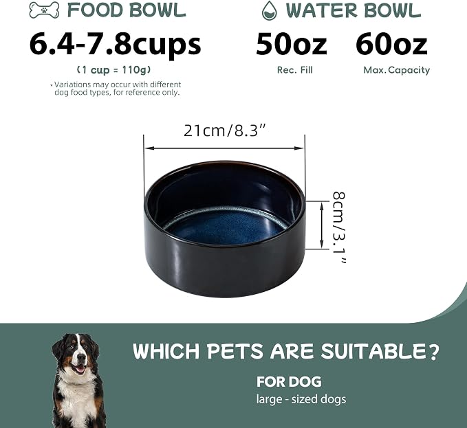Havniva Ceramic Dog Bowls, Dog Food and Water Bowl Set, Dog Water Bowl | 8.3” Ceramic Dog Food Bowls with Non-Slip Rubber Base, Large Capacity, Dog Feeding Bowls for Large Dogs