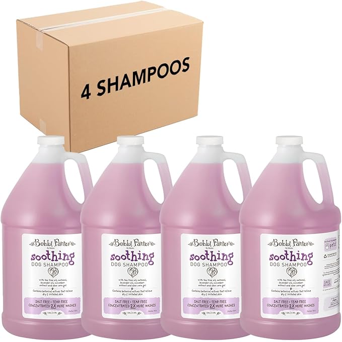 Bobbi Panter Soothing Dog Shampoo Tea Tree, Lavender, Cucumber & Oat Protein – Natural Formula for Sensitive Skin & Irritation Relief, Tear-Free, 30:1 Concentrate, 1 Gallon (Case of 4)