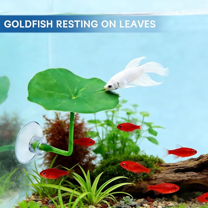 Betta Fish Toy, Betta Fish Tunnel Hammock, Safe Aquarium Decor for Smallfish Shrimp, Bettas Tank Accessories with Suction Cup & Simulated Lotus Leaves Perfect for Hideout/Play Area