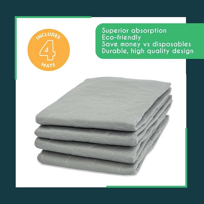 rocket & rex Grey Washable Reusable Pee Pads, Leak-Proof (22x22, 4pk) | For potty training, whelping & crate lining. OEKO-TEX, chemical-free.