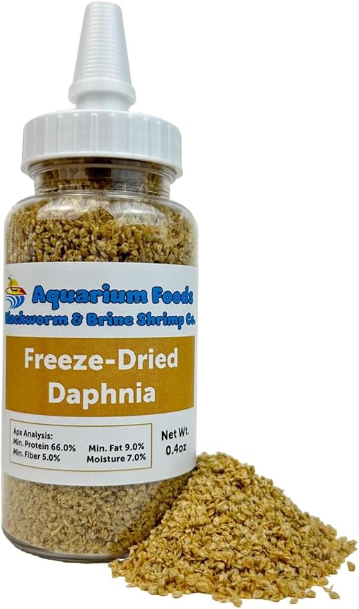 Aquatic Foods Inc. Freeze Dried Daphnia for All Freshwater Fish, Marine Aquarium Fish, Corals, Anemones, Pondfish, Invertebrates, All Tiny Nanofish, Fry and Babies…0.4oz Med Squeeze Bottle