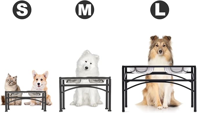 Elevated Dog Bowls Raised Pet Feeder Cat Food Water Diner Stand Set | W/ 2 Removable Stainless Steel Bowls for Medium-Sized Dogs 10.62" in Height Protect Your Pets' Spine