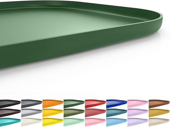 SMILOOL Waterproof Silicone Pet Food Mat with Raised Edge for Dog & Cat | 19" x 12" Non-Slip Pet Feeding Mats with Lip for Food & Water Bowl, Food Grade, Easy Cleaning, Dark Olive