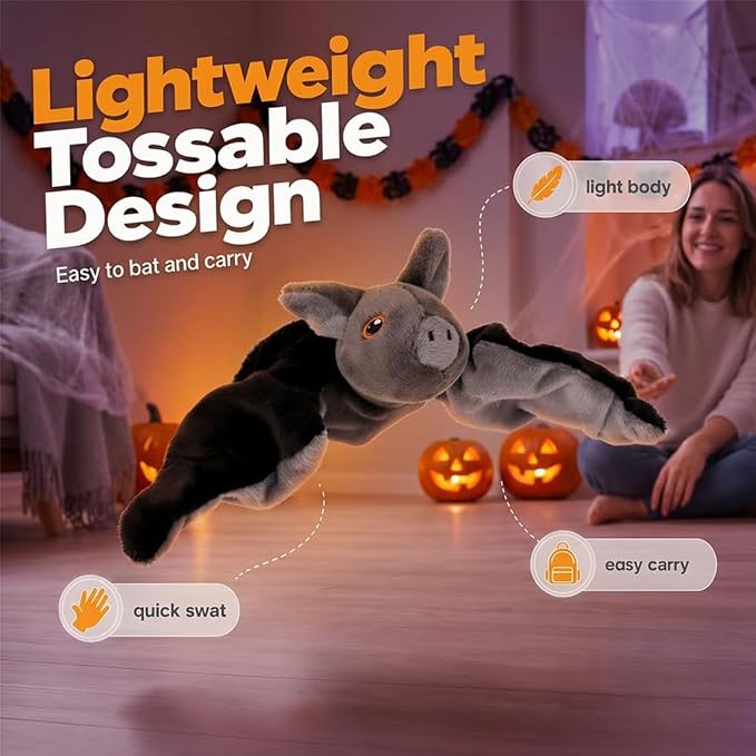 Flying Bat Dog Toy, Flapping Wings Interactive Chirping Pet Teaser, Remote Control Rechargeable Halloween Bat Toy with Catnip Filling, Electric Simulation Flying Motion Toy for Cats Dogs，2pcs