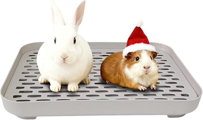 kathson Rabbit Litter Box, Bunny Potty Trainer Tray Guinea Pig Litter Box with Grid, Small Animal Toilet for Bunny Guinea Pigs Ferret Cats Chinchilla (Grey, Large)