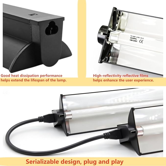 Leoterra T5 8W 10.0 UVB Reptile Light Fixture and Bulb Kit, High Output UVB/UVA Lighting System Linkable Design,Multiple Mounting Options for Bearded Dragons, Tortoises, Uromastyx - Plug and Play