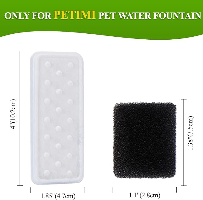 PETIMI Accessories Set (Replacement Filter & Water Pump Sponge) for Pet Water Fountain- 6 pcs Packed Filters and 6 pcs Packed Sponges, Fits PETIMI 2 Gallons and 3 Gallons Pet Fountain Series