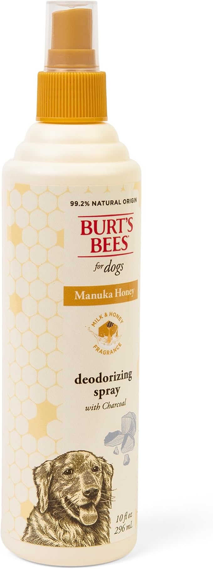 BURT'S BEES FOR PETS Deodorizing Spray for Dogs, Manuka Honey & Charcoal, Reduces Odor Between Baths, 95%+ Natural Origin, No Artificial Fragrance, Sulfates or Colorants, Milk & Honey Scent, 10 Fl Oz
