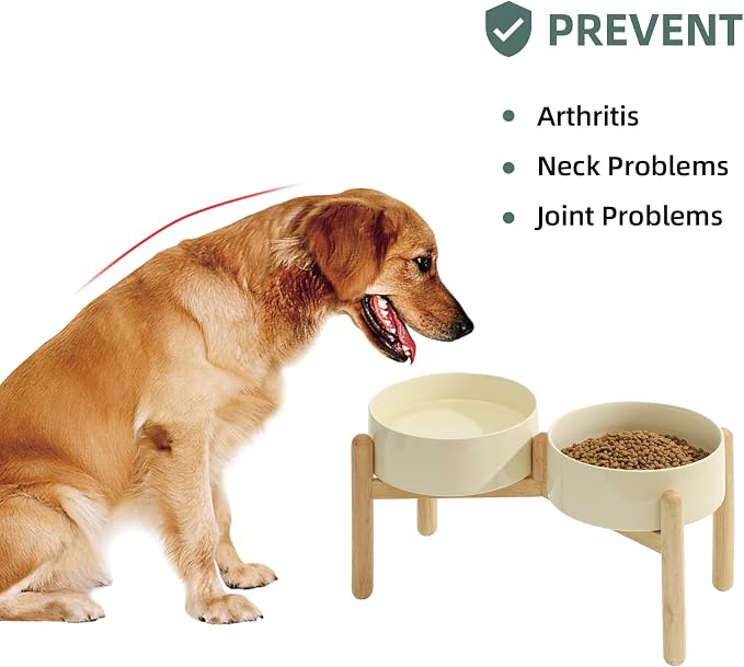 Havniva Elevated Dog Bowls Ceramic Dog Bowls with Stand, Dog Food Bowl | 8.3” Raised Dog Bowls with Non-Slip Wood Stand, Dog Food and Water Bowl Set, Double Dog Feeding Bowls for Large Dogs