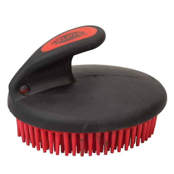 Weaver Equine Palm-Held Fine Curry with Small Rubber Bristles, Red/Black