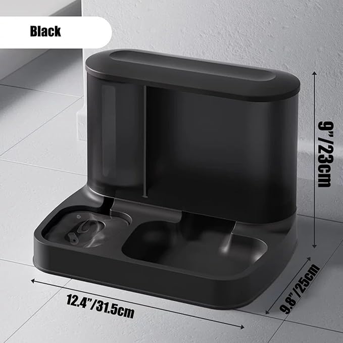 Automatic Cat Feeder and Water Gravity Dispenser 2 in 1 Pet Self Dry Food Bowl Watering Supplies for Indoor Small Dogs Puppy Kitten (Black)