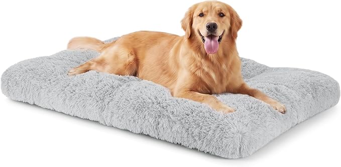 JOEJOY Large Dog Bed Crate Pad, Deluxe Plush Washable Dog Beds Fulffy Soft Kennel Pad Anti-Slip Pet Sleeping Mat for Extra Large Medium Small Dogs, 44" x 32", Grey