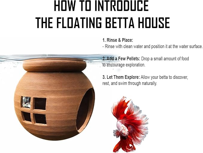 Floating Cozy Betta House, Natural Floating Betta Hide Out, Aquarium Hammock, Relaxing & Stress Relief, Suction Cup Included, 2.9" W x 2.6" H