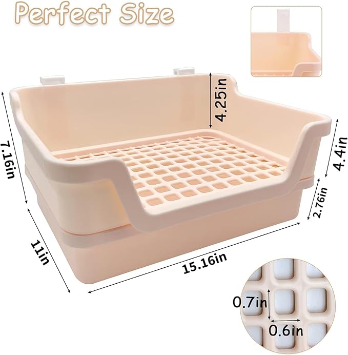 PINVNBY Extra Large Rabbit Litter Box Small Animal Potty Trainer Huge Bunny Litter Pan Plastic Pet Corner Toilet with Mash for Adult Guinea Pigs Chinchillas Ferrets (Beige)