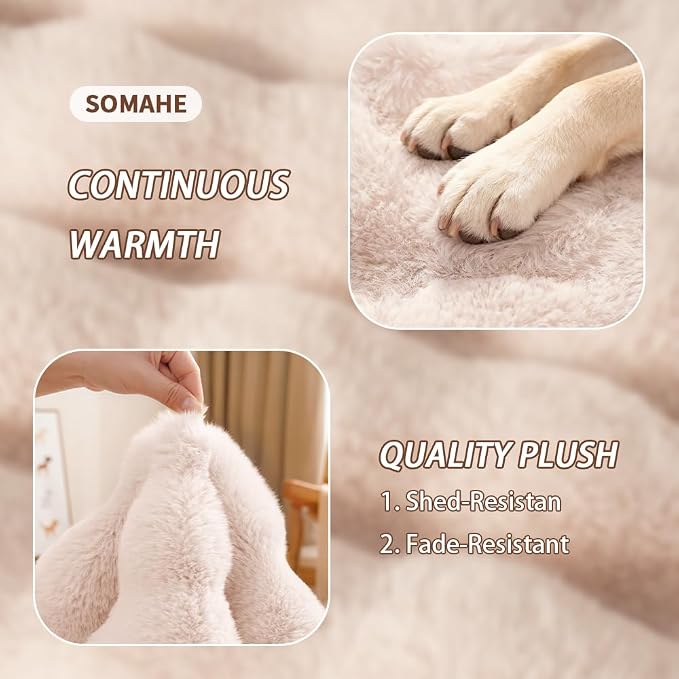 SOMAHE Cat Bed and Small Dog Bed Mat, Raised Pillow, 27 x 20 Inch, White | Self-Warming Fuzzy Faux Fur Surface, Soft Plush Pet Sleeping Pad for Indoor Cats, Machine Washable, Non-Slip Bottom
