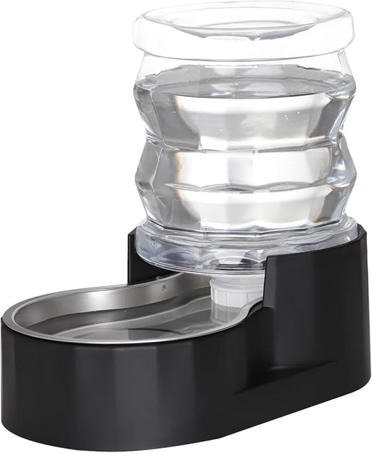 Distributeur d'eau automatique par gravité RIZZARI pour animaux : Gamelle en acier inoxydable noir de 4L sans filtre - Grande capacité pour chiens et chats - Idéal pour la cuisine - le salon - ou le couloir