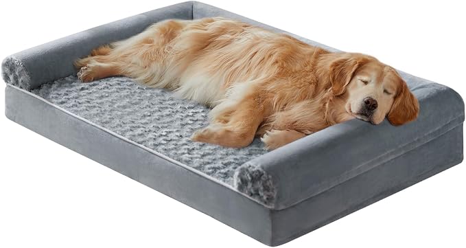 BFPETHOME Orthopedic Washable XLarge Dog Bed for Senior Dog Cozy Sleep | Extra Large Waterproof Big Soft Pet Couch Bed for Dogs Relax with Removable Cover Supportive Egg Crate Foam Grey 42x30 Inch