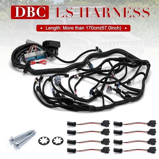 4L60E DBC LS Standalone Wiring Harness Compatible with GM LS1 1999-2006 Vortec Engines 4.8L 5.3L 6.0L Drive by Cable, with 8 Pack Fuel Injector Connector Adapter EV1 Transfer to EV6
