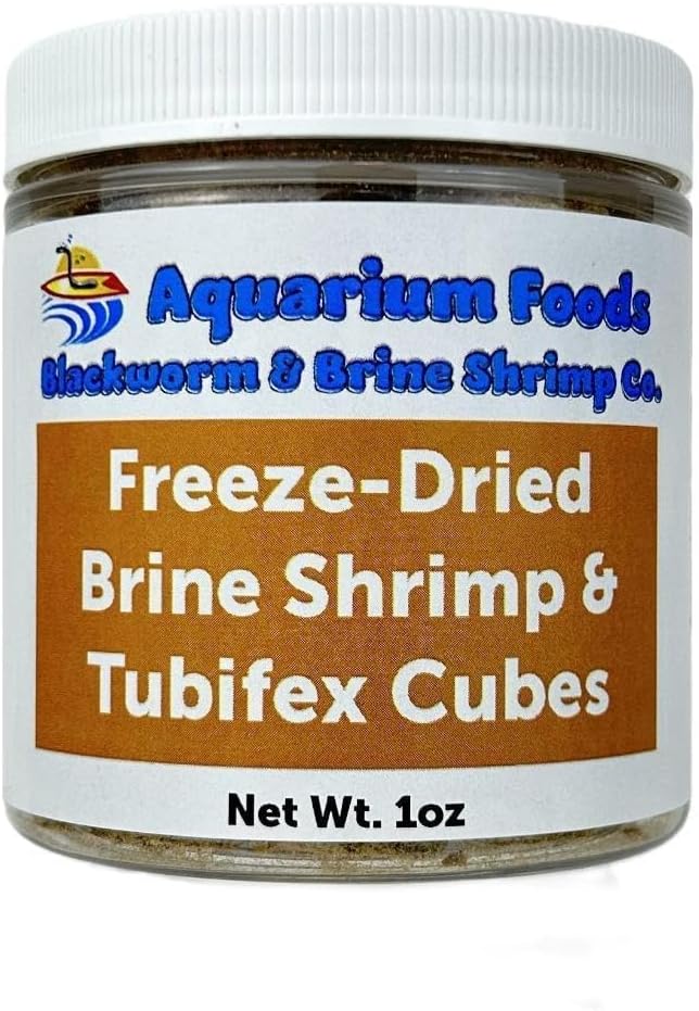 Aquatic Foods Inc. Brine Shrimp & Tubifex Worms - Freeze-Dried Brine Shrimp & Tubifex Cubes for Discus, Cichlids, Koi, Pond Fish, Aquatic Turtles, Tropical Fish, Marines…1oz Sm Round Jar