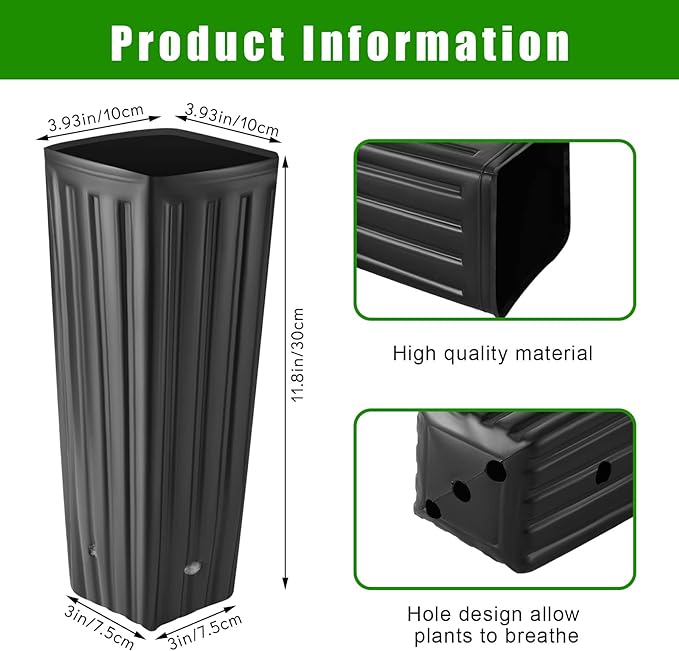 Nuenen 30 Pcs Tall Pot Plastic Deep Plant Nursery Pots Black Seedling Flower Plant Container with Drainage Holes for Indoor Outdoor Gardening (11.8" H X 3.9" W)