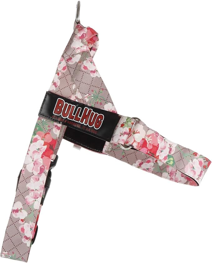 Adjustable Dog Harness– No Pull, No Choke – for English Bulldogs, French Bulldogs, Pugs & Broad-Chested Breeds – Easy, Safe Walks (Pink Floral, Large)