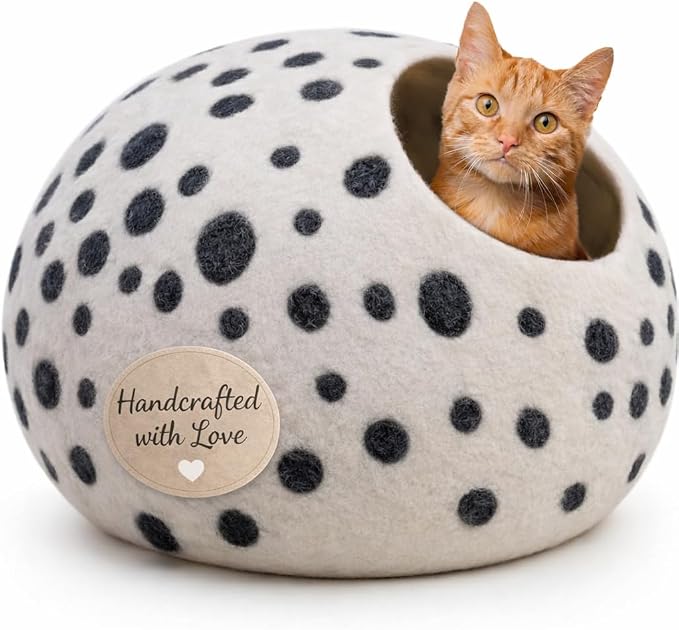 Luxurious Merino Wool Cat Cave - Cats Curl Into Instantly - Foldable Hideaway Pod for Indoor Cats - Felt Kitten Pet Enclosure - Covered Cat House by Woolygon